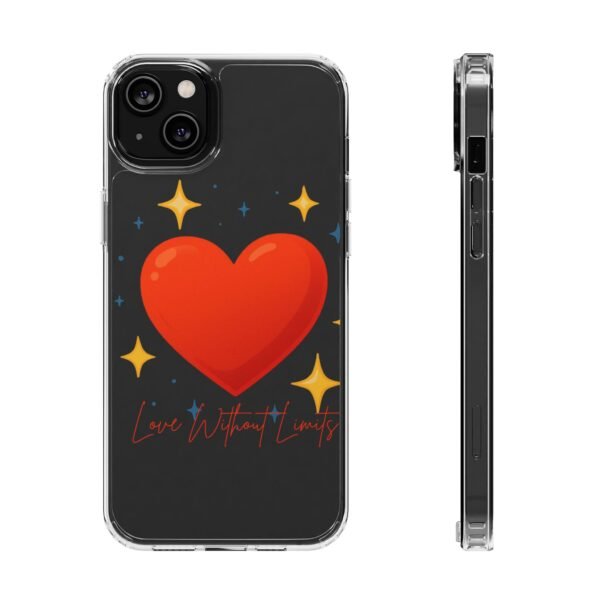 clear impact phone case — red heart & “love without limits” design