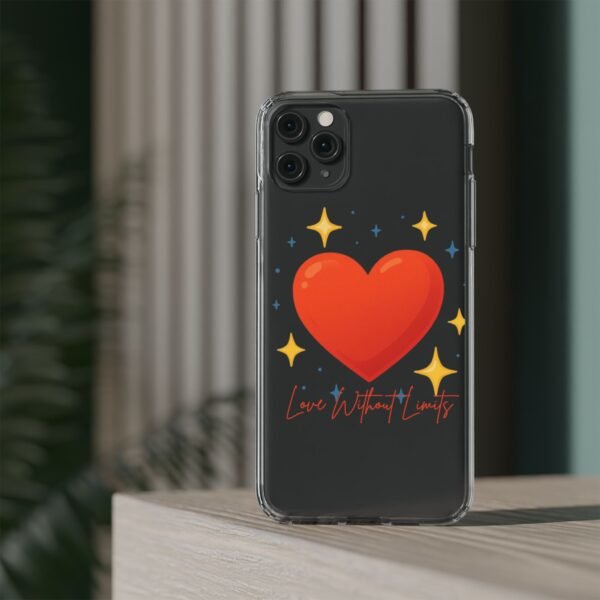 clear impact phone case — red heart & “love without limits” design
