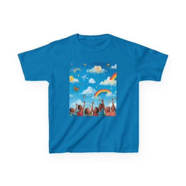kids tee — joyful rainbow cloud design (“painting the cloud”)