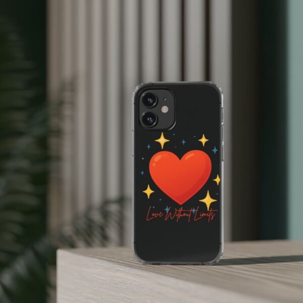clear impact phone case — red heart & “love without limits” design