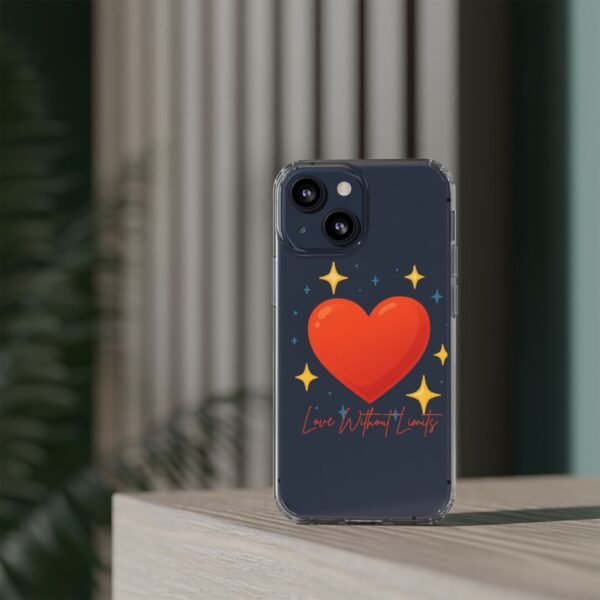clear impact phone case — red heart & “love without limits” design
