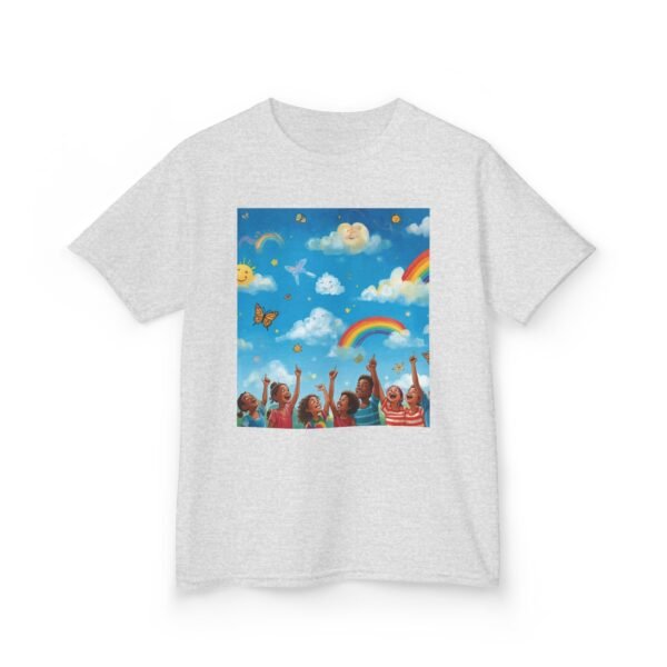 kids tee — joyful rainbow cloud design (“painting the cloud”)