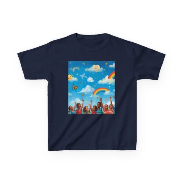 kids tee — joyful rainbow cloud design (“painting the cloud”)
