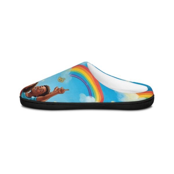 women's rainbow cloud slippers — cheerful cozy indoor shoes with kids reaching design