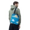 whimsical cloud & rainbow tote bag — cute smiling moon, kids illustration aop tote