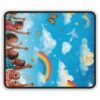 rainbow kids gaming mouse pad — cheerful clouds, butterflies & diverse children design