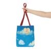 whimsical cloud & rainbow tote bag — cute smiling moon, kids illustration aop tote