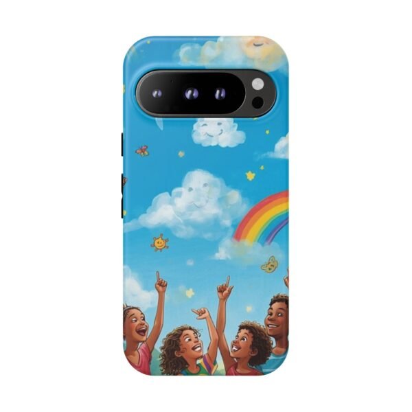 kids rainbow sky phone case – colorful cloud & happy children tough case