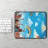 rainbow kids gaming mouse pad — cheerful clouds, butterflies & diverse children design