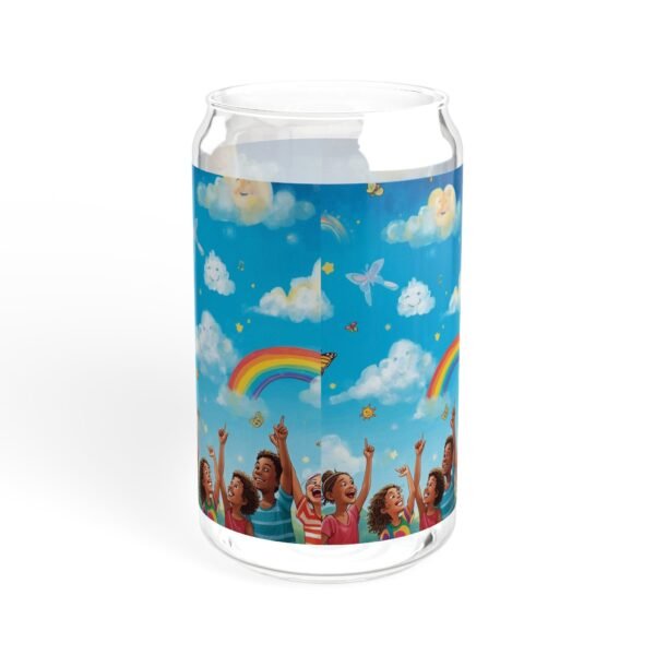16oz rainbow kids sipper glass — cute cloud & rainbow party drink jar