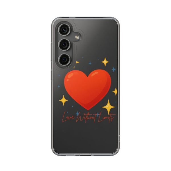 clear impact phone case — red heart & “love without limits” design