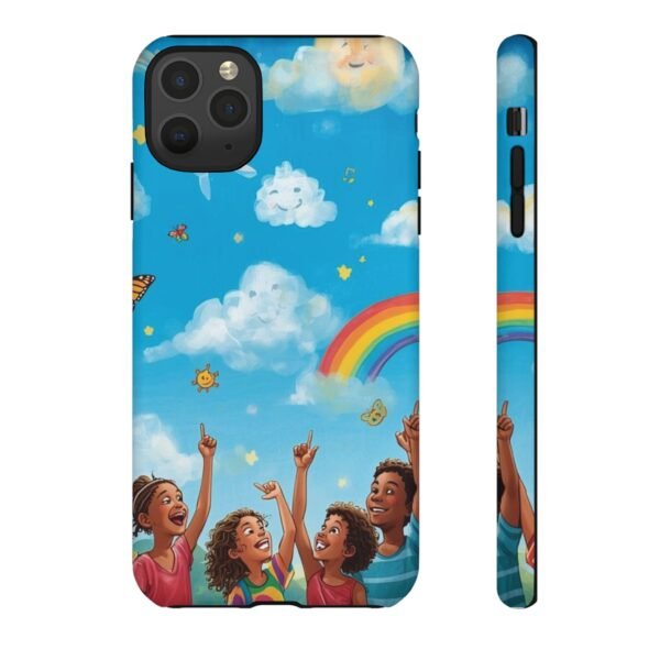 kids rainbow sky phone case – colorful cloud & happy children tough case