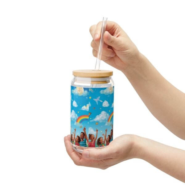 16oz rainbow kids sipper glass — cute cloud & rainbow party drink jar