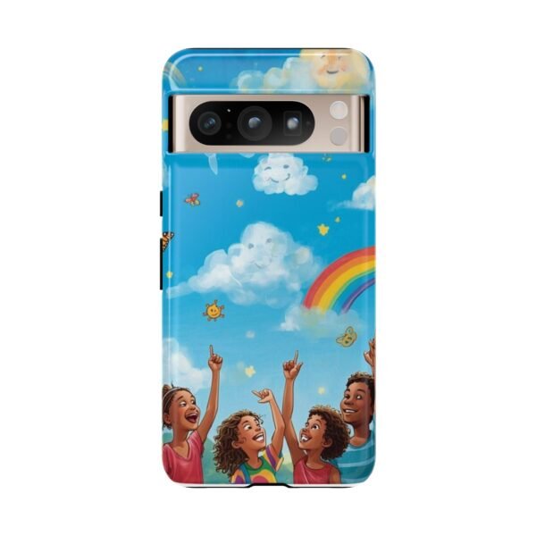 kids rainbow sky phone case – colorful cloud & happy children tough case