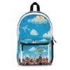 kids' rainbow cloud backpack — joyful diverse children print, cute butterflies & smiling clouds school bag