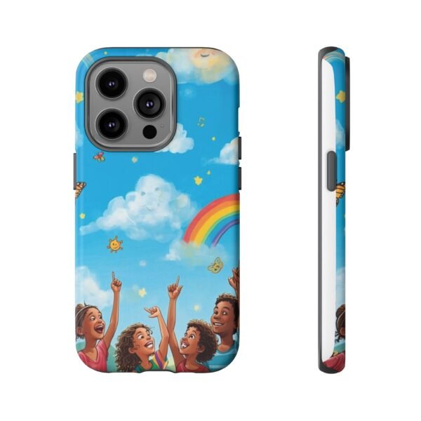 kids rainbow sky phone case – colorful cloud & happy children tough case