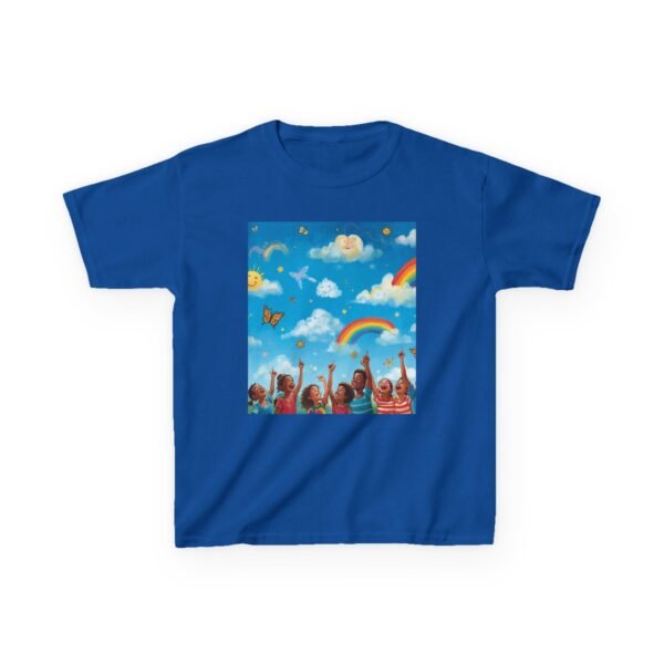 kids tee — joyful rainbow cloud design (“painting the cloud”)