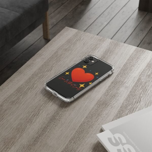 clear impact phone case — red heart & “love without limits” design