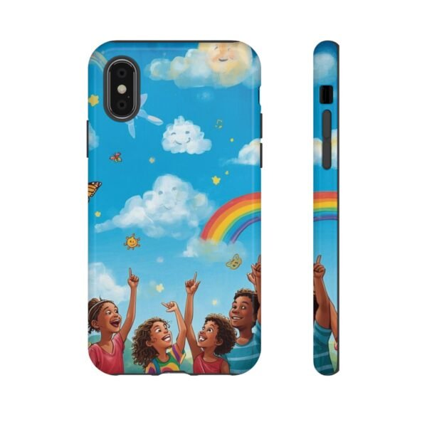 kids rainbow sky phone case – colorful cloud & happy children tough case