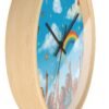 children's rainbow wall clock — joyful diverse kids, clouds & butterflies