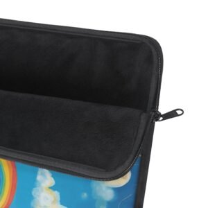 rainbow sky laptop sleeve — whimsical kids cloud, butterflies & rainbow design