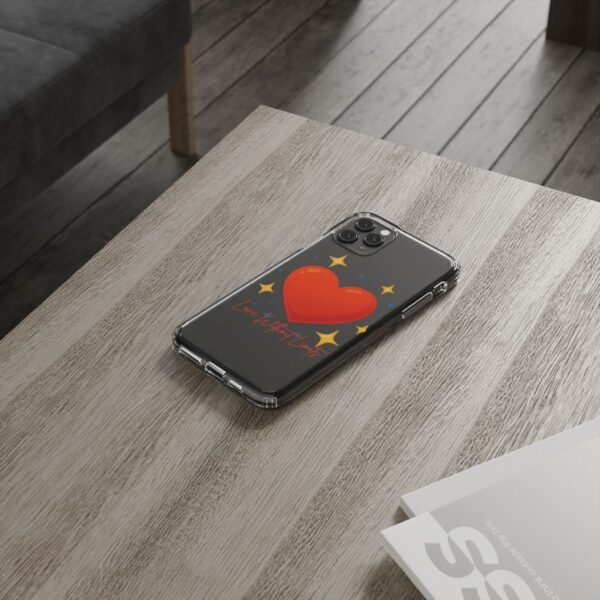 clear impact phone case — red heart & “love without limits” design