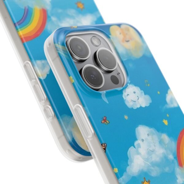 whimsical rainbow clouds phone case — cute kids sky illustration