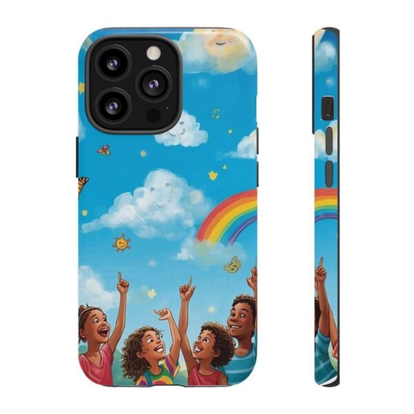 kids rainbow sky phone case – colorful cloud & happy children tough case