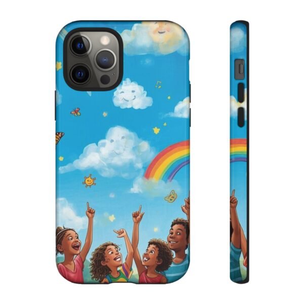 kids rainbow sky phone case – colorful cloud & happy children tough case