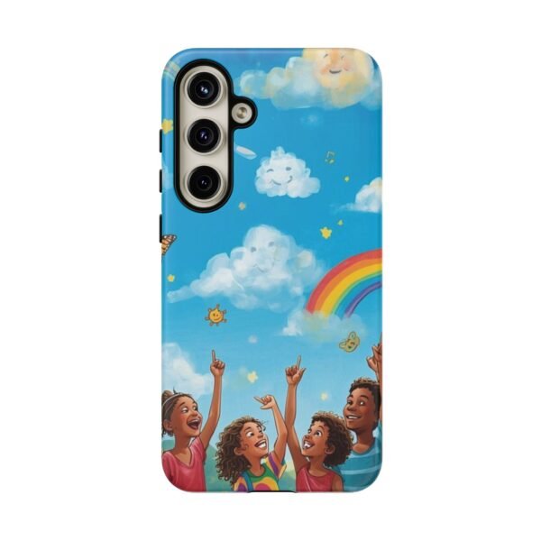 kids rainbow sky phone case – colorful cloud & happy children tough case
