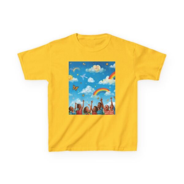kids tee — joyful rainbow cloud design (“painting the cloud”)