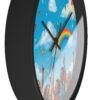children's rainbow wall clock — joyful diverse kids, clouds & butterflies
