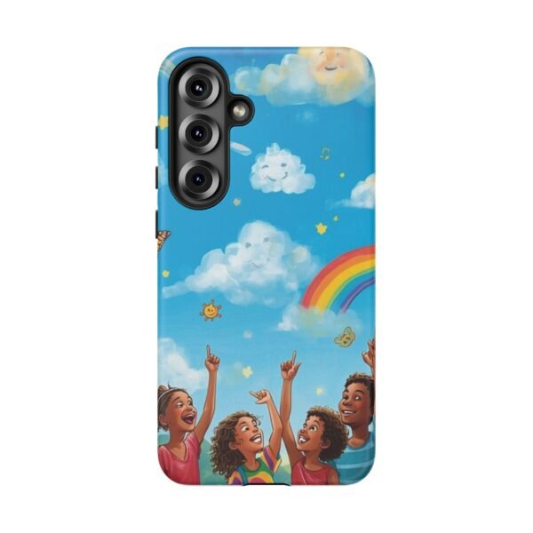 kids rainbow sky phone case – colorful cloud & happy children tough case
