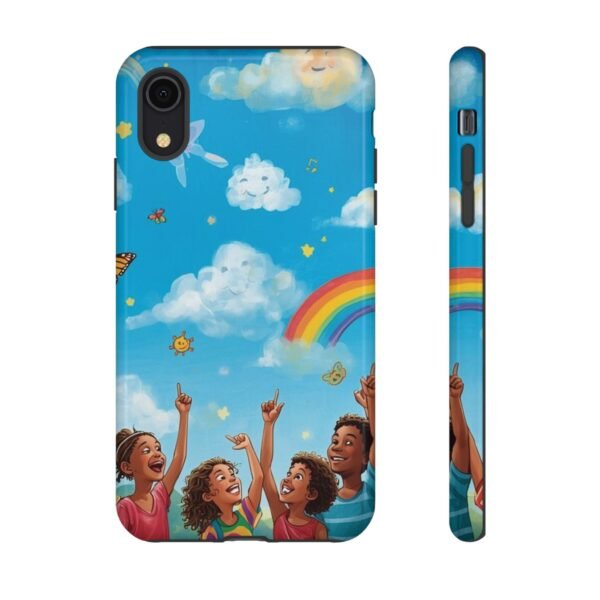 kids rainbow sky phone case – colorful cloud & happy children tough case
