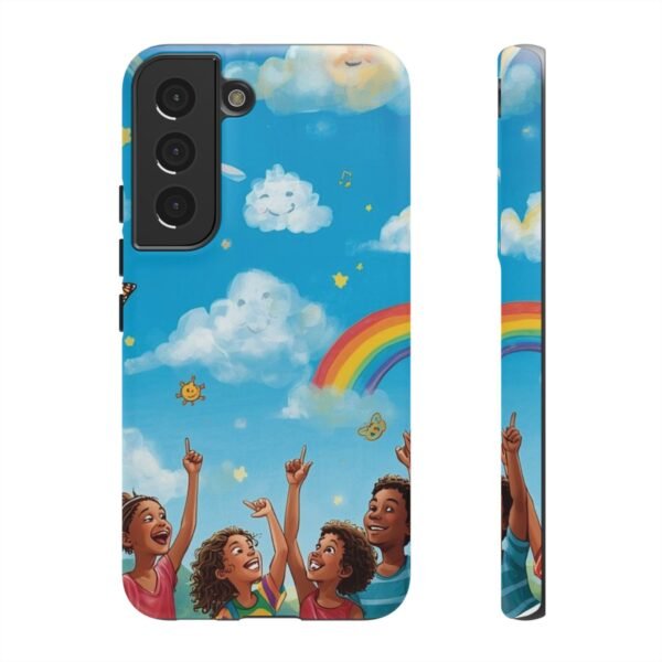 kids rainbow sky phone case – colorful cloud & happy children tough case