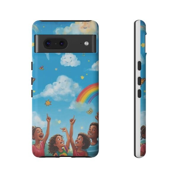 kids rainbow sky phone case – colorful cloud & happy children tough case