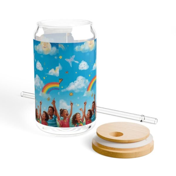 16oz rainbow kids sipper glass — cute cloud & rainbow party drink jar