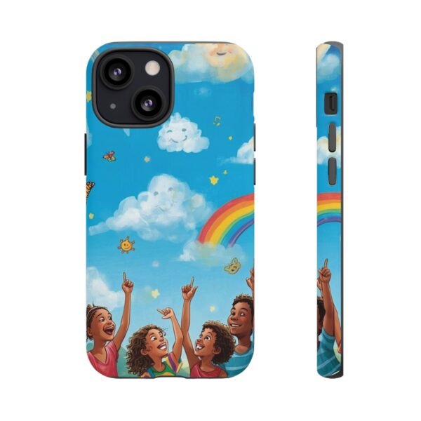 kids rainbow sky phone case – colorful cloud & happy children tough case