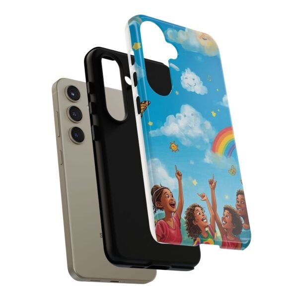 kids rainbow sky phone case – colorful cloud & happy children tough case