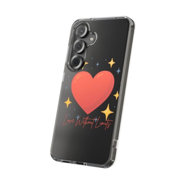 clear impact phone case — red heart & “love without limits” design