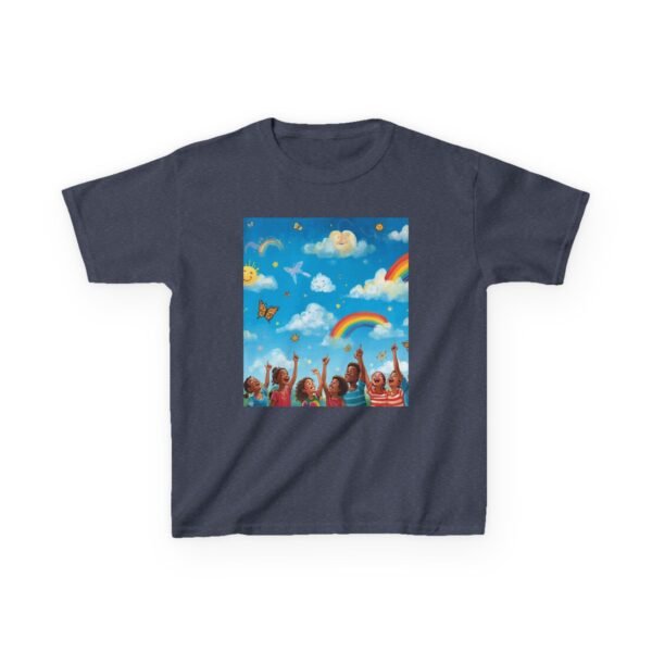 kids tee — joyful rainbow cloud design (“painting the cloud”)