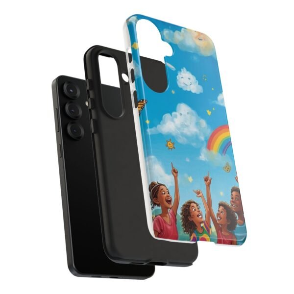 kids rainbow sky phone case – colorful cloud & happy children tough case